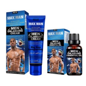 Maxman Blue Men Enlarging Gel & Essential Oil premium men's grooming set featuring enlarging gel and essential oil.
