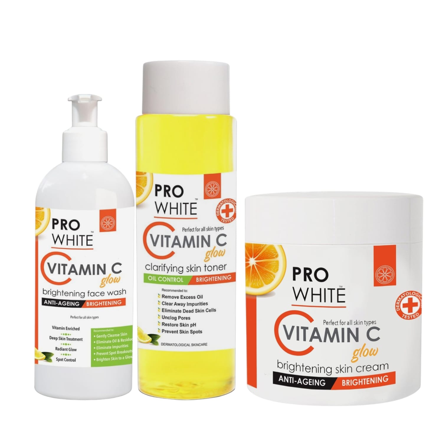 Pro White - Vitamin C Cream, Toner & Face Wash Combo