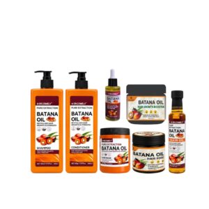 7 in 1 Batana Oil Hair Booster Combo featuring shampoo, conditioner, hair mask, oils, hair booster, and hair food