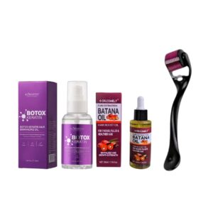 DR.COMELY Batana Hair Booster Oil, KORMESIC Botox Keratin Enhancing Oil with Derma Roller hair care set