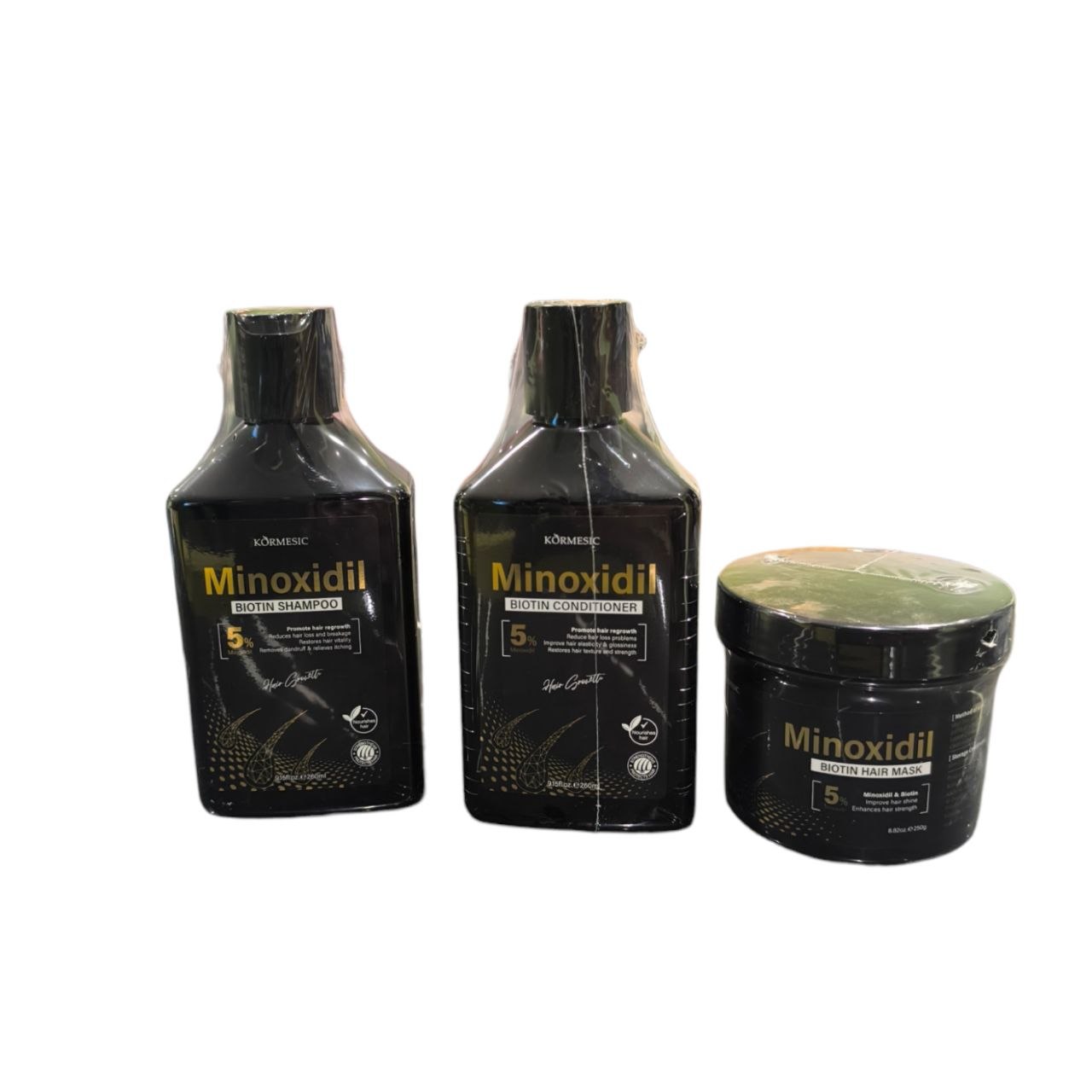 KORMESIC Minoxidil Biotin Shampoo, Conditioner & Hair Mask complete hair care trio for healthy-looking hair