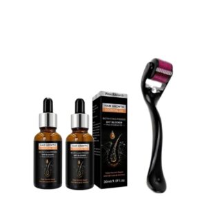 Pei Mei Original Biotin Oil twin pack with Derma Roller for scalp nourishment and healthier-looking hair care.