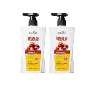 SADOER Batana Oil Shampoo and Conditioner set for cleansing, conditioning, and nourishing healthy-looking hair.